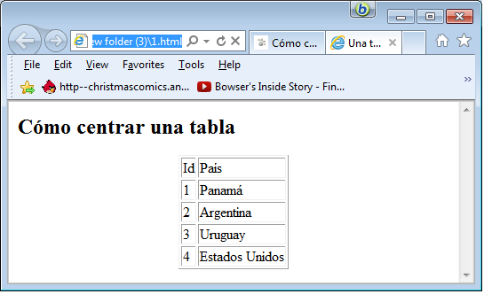 como centrar una tabla en html